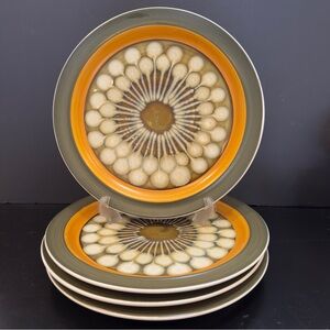 Vintage Jupiter Stoneware Dinner Plates Set of 4 Atomic Sunburst MCM Japan 10.5”